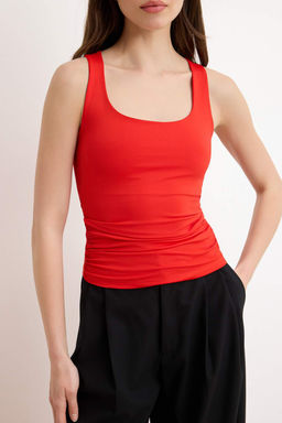Pembe Fitted/Vucuda Oturan Kare Yaka Kal?n Ask?l? Kolsuz Pamuklu Esnek Orme Atlet TWOSS26AL00089 - Trendyolmilla фото 7