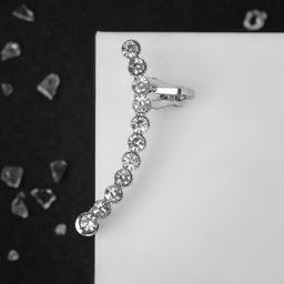 Серьга Кафф стразы в огранке, цвет белый в серебре - Queen fair фото 2