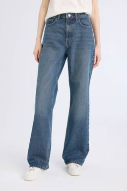 Straight Wide Yuksek Bel Genis Paca Jean Kar Y?kamal? Pantolon