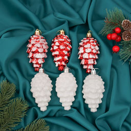 Ёлочные игрушки 6 шт. Шишки ассорти 9.54.5 см, красный белый