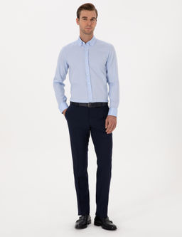 A__k Mavi Slim Fit %100 Pamuk Yakas_ D__meli Oxford G_mlek
