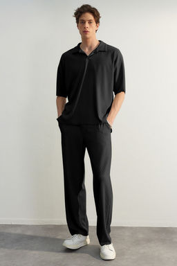 Siyah Straight Fit Dokulu Gizli Kordonlu Tek Parca Esofman Alt? TMNSS23EA00013