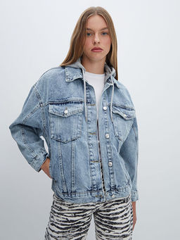 Kap??onlu Oversize Kad?n Jean Ceket