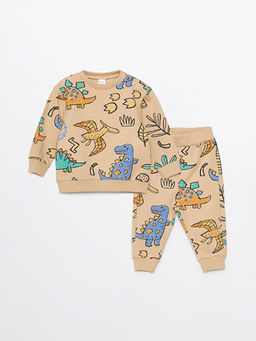 Bisiklet Yaka Uzun Kollu Bask?l? Erkek Bebek Sweatshirt ve E?ofman Alt? 2li Tak?m