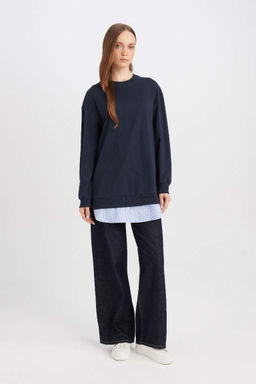 Толстовка-туника стандартного кроя с круглым вырезом - Defacto фото 2