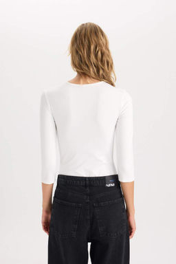 Женская базовая футболка обычного кроя с круглым вырезом и короткими рукавами - Defacto фото 6