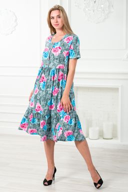 Платье женское с рукавами из кулирки Шейла пион на сером - Амадэль фото 5