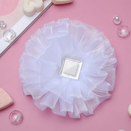 Цена за 6 шт. Бант для волос на резинке Школьница, волна квадрат, d=10 см, белый