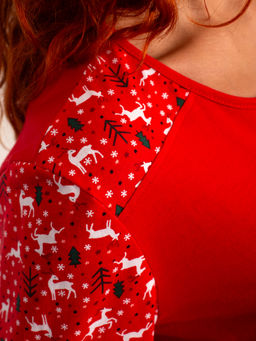 Костюм женский кулирка с брюками "ЗИМНИЙ ЛЕС" КРАСНЫЙ