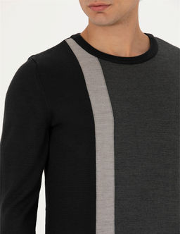 Siyah Slim Fit Bisiklet Yaka Y_n Kar___ml_ Triko Kazak - Pierre cardin фото 7