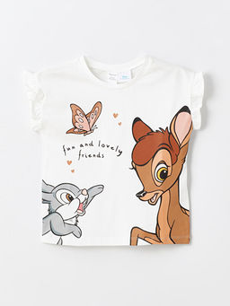 Bisiklet Yaka K?sa Kollu Bambi Bask?l? K?z Bebek Ti??rt