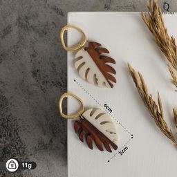 Серьги ассорти Ваканда монстера, цвет бело-коричневый в золоте