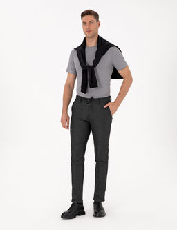 Gri Regular Fit Kal_n Dokulu Bisiklet Yaka Basic Ti__rt