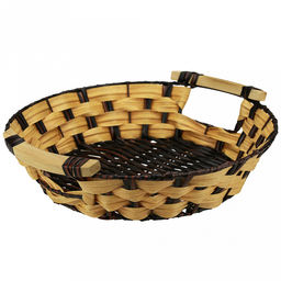 Корзина-сухарница плетеная "Береста" д29см h6,5см, полипропилен, бежевый, деревянные ручки, металлический каркас, форма "круглая" (Китай)