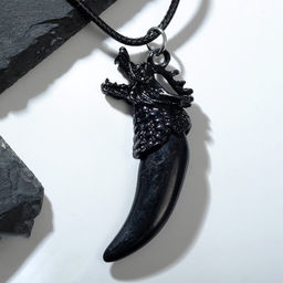 Цена за 2 шт. Кулон унисекс «Клык дракона», цвет чёрный на чёрном шнурке, 45 см