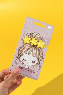 Заколка для волос зажим, арт. 71765 / 10 ЦВЕТОЧКИ (в наборе: 1шт., 6,4 см, черный металл, полиэфирная смола, цвет: жёлтый, подложка из мелованного картона + ПЭТ-пакет с европодвесом)