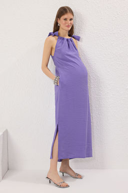 Trendyolmilla Mor More Sustainable Modal Duz Kesim Yakas? Baglama Detayl? Maxi Dokuma Elbise TWOSS25EL00302  фото 2