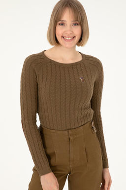 Женский базовый свитер цвета хаки с круглым вырезом Неожиданная скидка в корзине - U.s. polo assn фото 3