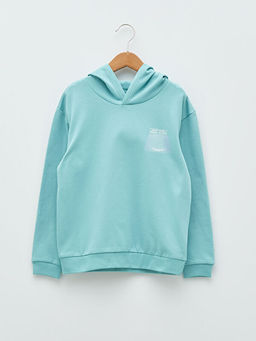 Kap??onlu Bask?l? Uzun Kollu Erkek ?ocuk Sweatshirt