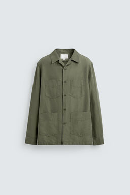 SOBRECAMISA RELAXED FIT CON LINO / verde lavado - Zara фото 7
