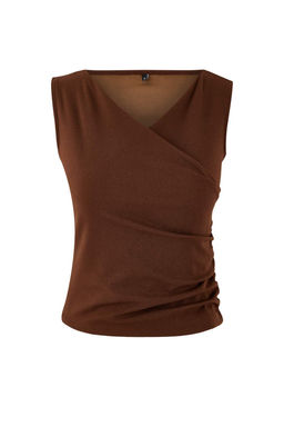 Kahverengi Fitted/Vucuda Oturan Kruvaze Kolsuz Buzgulu Scuba Krep Orme Bluz TWOSS26BZ00063 - Trendyolmilla фото 5