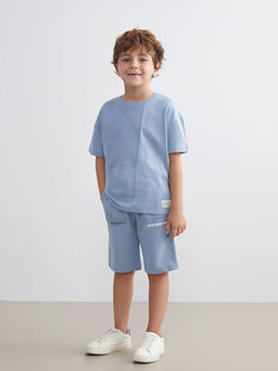 Bisiklet Yaka Bask?l? Erkek ?ocuk Ti??rt ve ?ort 2li