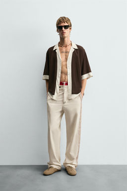 VISCOSE/LINEN COLOUR BLOCK SHIRT