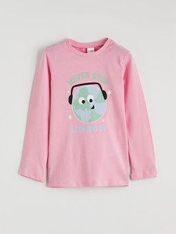 Bisiklet Yaka Bask?l? K?z ?ocuk Pijama Tak?m?