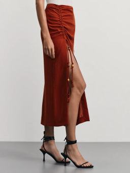 Юбка миди с разрезом из вискозы и льна / Zarina  фото 3