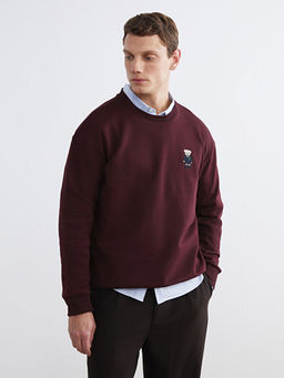 Bisiklet Yaka Ay? Teddy Bask?l? Erkek Kal?n Sweatshirt