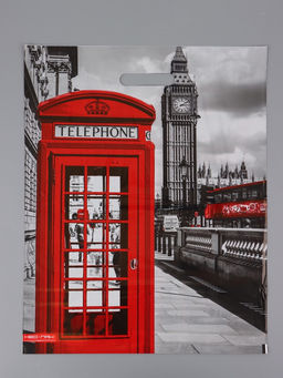 Цена за 25 шт. Пакет "Лондон, полиэтиленовый с вырубной ручкой 41х51 см, 80 мкм