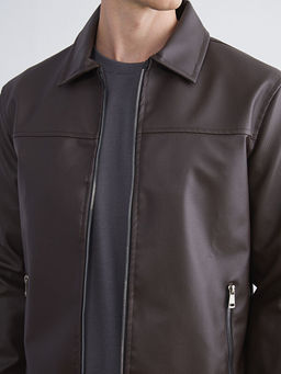 Slim Fit G?mlek Yaka Erkek Deri G?r?n?ml? Mont