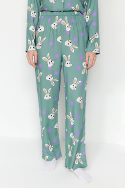 Trendyolmilla Cok Renkli Tavsan Desenli Viskon Dokuma Pijama Tak?m? THMAW21PT0048 фото 6