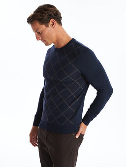 Bisiklet Yaka Uzun Kollu Ekose Erkek Triko Kazak - Waikiki фото 3