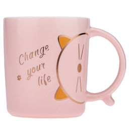 Кружка фарфоровая Change your life 400мл, д8,6см h10см, матовая глазурь, деколь с золотом, цвет - светло-розовый, д/горла 8,5см, д/основания 6,7см, в подарочной коробке (Китай) - Домашняя мода фото 2
