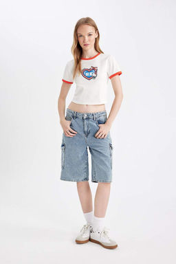 Облегающая футболка Cool Hello Kitty в рубчик с круглым вырезом и короткими рукавами - Defacto фото 6