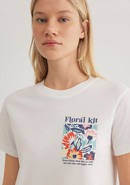 Cicek Bask?l? Ekru Tisort - Mavi фото 6