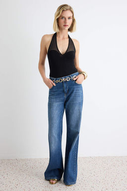 Siyah Transparan Detayl_ V Yaka _rme Sandy Body TPRAW27BD00001 - Trendyolmilla фото 2