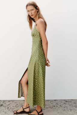 VESTIDO MIDI LUNARES CON LINO / Multicolor