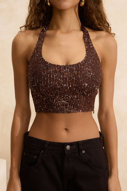 Siyah Kare Yaka Beden Oturan Payet Party Y?lbas? Bluz TPRSS26BZ00013 - Trendyolmilla фото 8