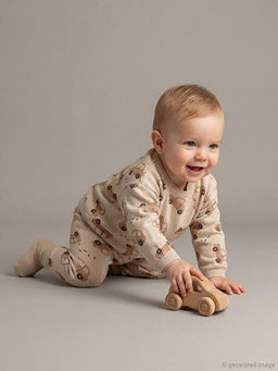 Bisiklet Yaka Bask?l? Erkek Bebek Pijama Tak?m?