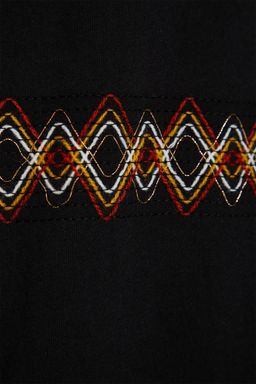 Siyah Oversize/Genis Kesim Bisiklet Yaka K?sa Kollu Islemeli %100 Pamuklu T-Shirt TMNSS21TS1889