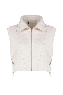 Bej Melanj Relaxed/Rahat Kal?p Fermuarl? Dik Yaka Ay Kol Kal?n Yelek TWOSS24YE00011