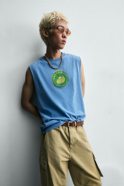 CAMISETA TANK ESTAMPADO COSTA RICA / Azul