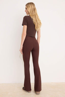 Kahverengi Flare/Ispanyol Paca Yuksek Bel Bagc?kl? Uzun Fitilli Esnek Orme Pantolon TWOSS26PL00079 - Trendyolmilla фото 4