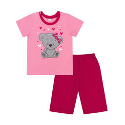 Костюм детский розовый/темная малина принт мишка 7057п (80, 52)