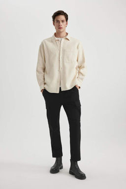 Рубашка оверсайз с широким вырезом поло и длинными рукавами из хлопка - Defacto фото 7