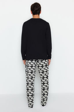 TRENDYOL MAN Siyah Unisex Regular Fit Orme %100 Pamuk Pijama Tak?m? TMNAW24PT00006 - Trendyolmilla фото 3