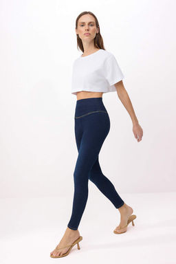 Koyu Mavi Yuksek Bel Yumusak Ekstra Esneyen Flare Tayt Jeans TWOSS26JE00283