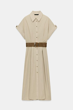 VESTIDO MIDI POPEL?N CINTUR?N / Beige claro - Zara фото 6
